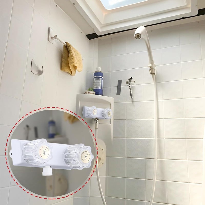 LavishStream RV Shower Faucet, 4" Shower Valve Diverter with Dual Acrylic Control Knobs, Leak-Proof Design for RV Camper Van Travel Trailer Bathroom (Indoor/Outdoor Use), White - Image 4